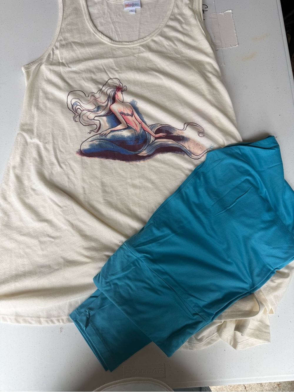 Women's Cream Mermaid Tank with Teal legs